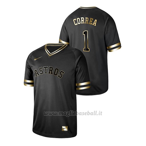 Maglia Baseball Hombre Houston Astros Carlos Correa 2019 Golden Edition Nero